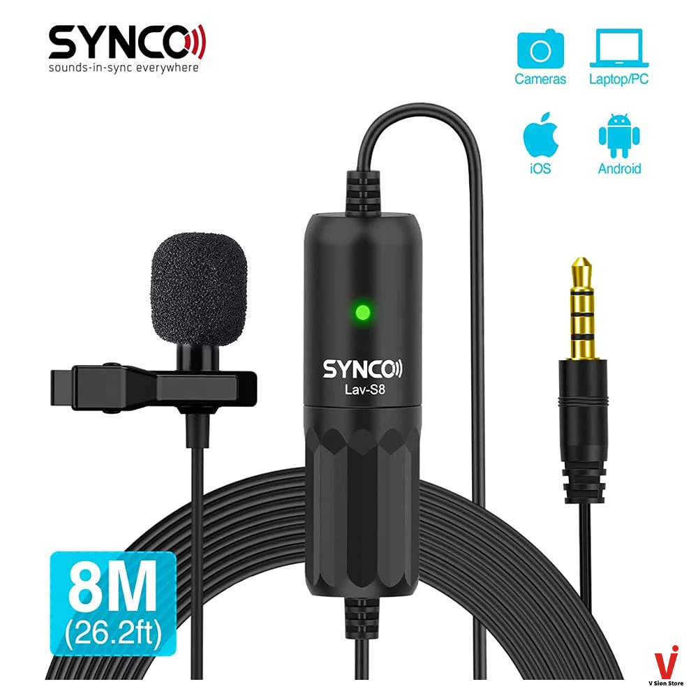 พร้อมส่ง SYNCO S8 Plastic Clip on Mic, Wired Lavalier Microphone
