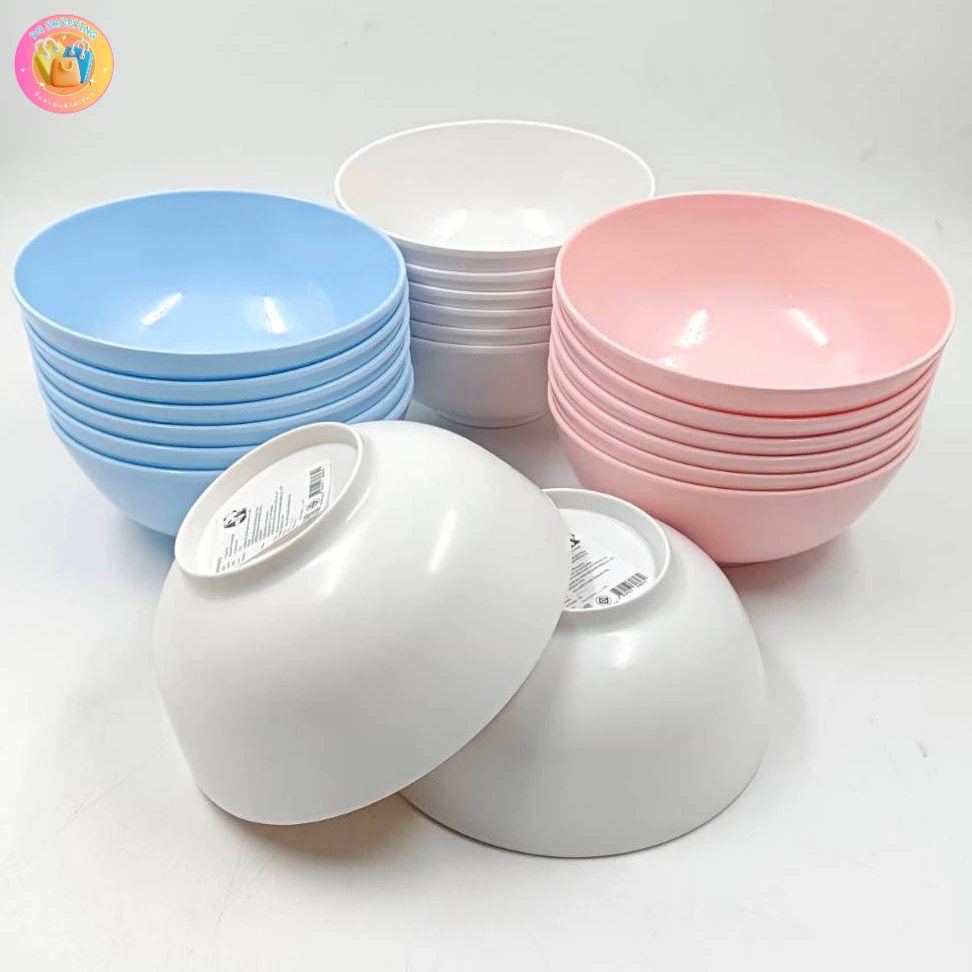 ชามเมลามีน ทรงโคม ชามแกง ขนาด 7 นิ้ว สีขาว สีชมพู สีฟ้า รุ่นเนื้อหนา(ชุด 6 ใบ)