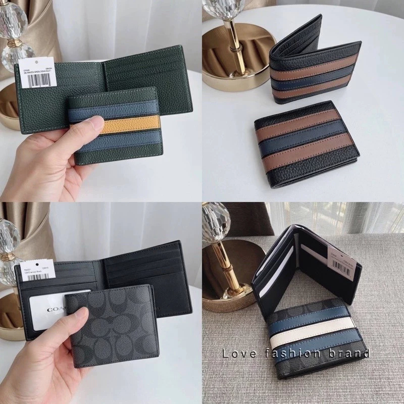 Slim Billfold Wallet 3004 f66551 กระเป๋าสตางค์ผู้ชาย หนังสั้น พับสั้น ลายแถบ ใส่บัตร Y74H83C6