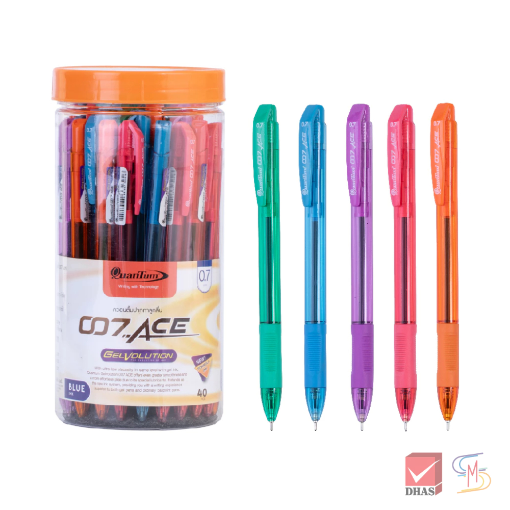 Quantum ปากกาลูกลื่น เจลโวลูชั่น 007 Ace น้ำเงิน 0.7 กระบอก จำนวน 40 ด้าม