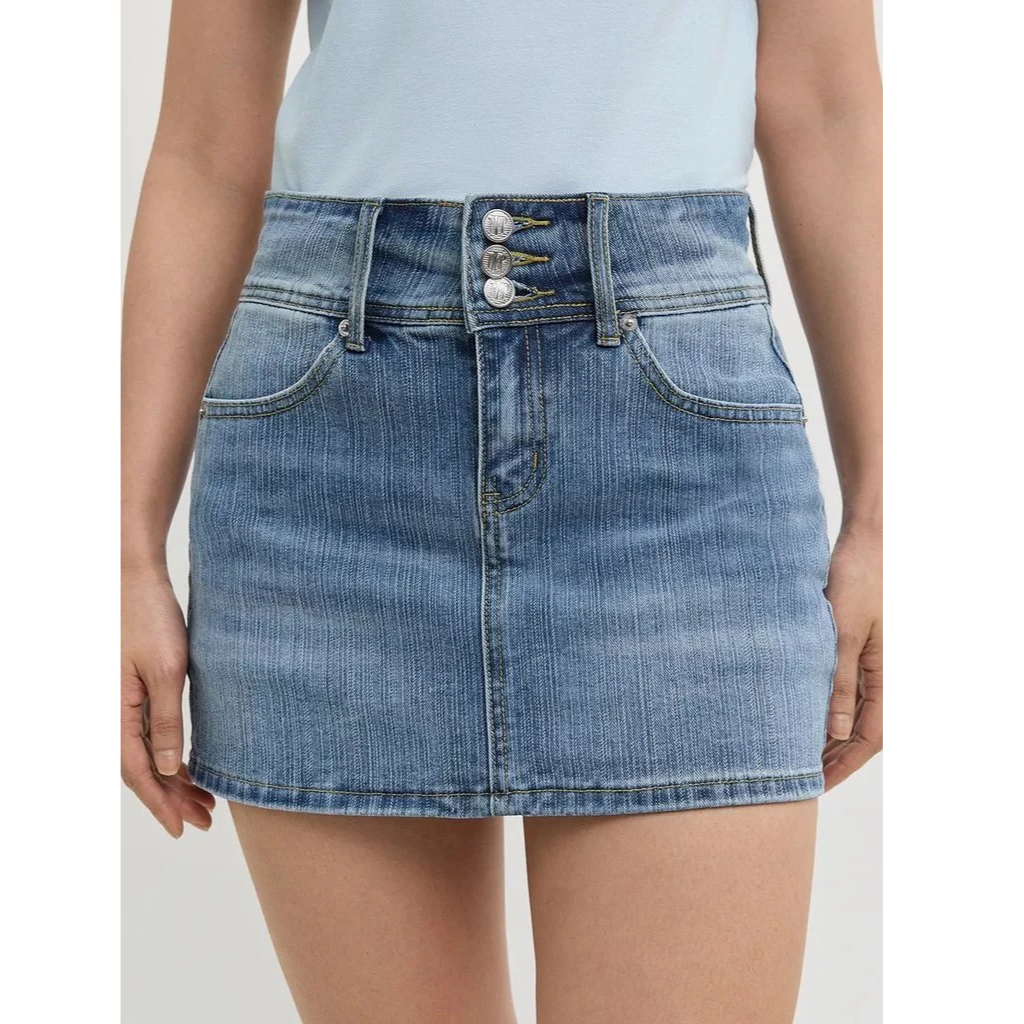 [Pomelo] กระโปรงยีนส์สั้นชายรุ่ยติดกระดุมด้านหน้า / Button Front Denim Mini Skirt