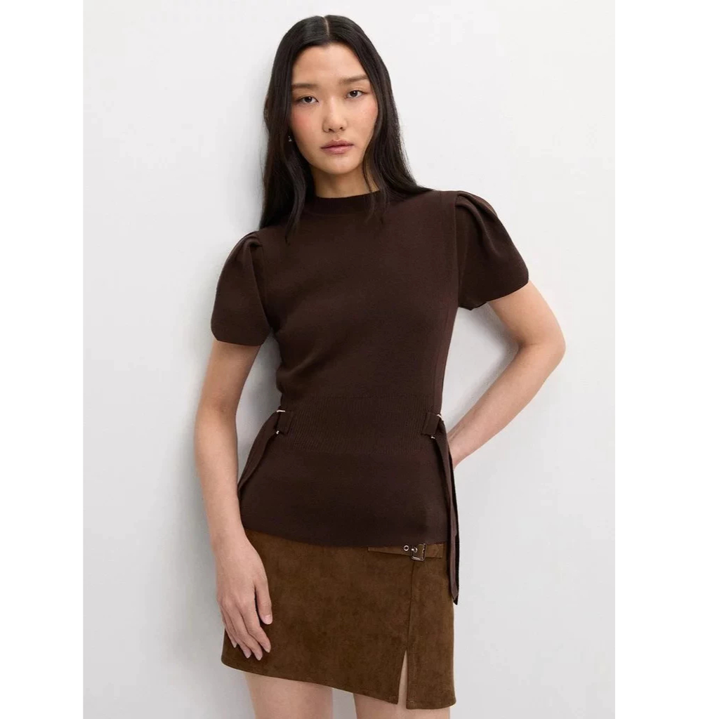 [Pomelo] เสื้อถักแขนพอง / Puffed Sleeve Knit Top