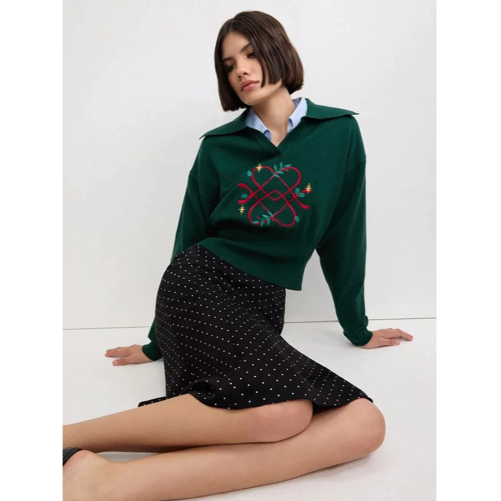 [Pomelo] เสื้อผ้าถักปักลาย / Embroidered Knit Top