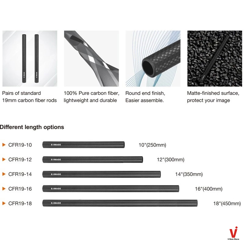 ส่งด่วน! จ.-ศ. E-IMAGE Carbon Fiber Rod 15mm 19mm ใช้กับ Baseplate, Follow Focus, Matte Box ร็อด