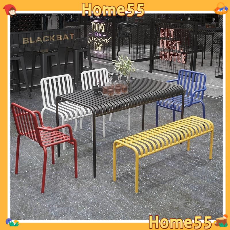 Home55🏠-โต๊ะและเก้าอี้กลางแจ้งร้านน้ำชานมคาเฟ่สไตล์อุตสาหกรรมรูปแบบสร้างสรรค์ลานระเบียงร้านขนม