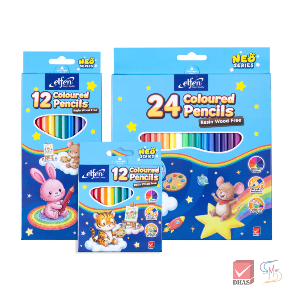 Elfen เอลเฟ่น สีไม้ ดินสอสีไม้ 12 สี และ 24 สี รุ่น นีโอ จำนวน 1 กล่อง