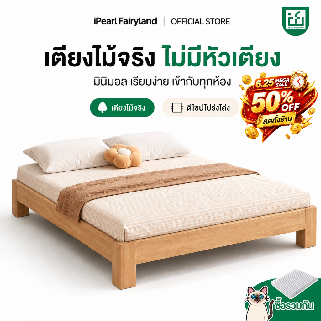 iF เตียงนอน 3.5 ฟุต 5 ฟุต 6 ฟุต เตียง มีอายุการใช้งานอย่างน้อย 20ปี เตียงเดี่ยว