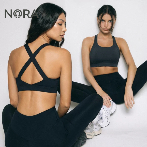 NORA ชุดออกกำลังกาย ผู้หญิง สปอร์ตบรา+กางเกง ยืดหยุ่น ระบายอากาศ มีกระเป๋า เอวสูง ใส่โยคะ ฟิตเนส แยกชิ้น