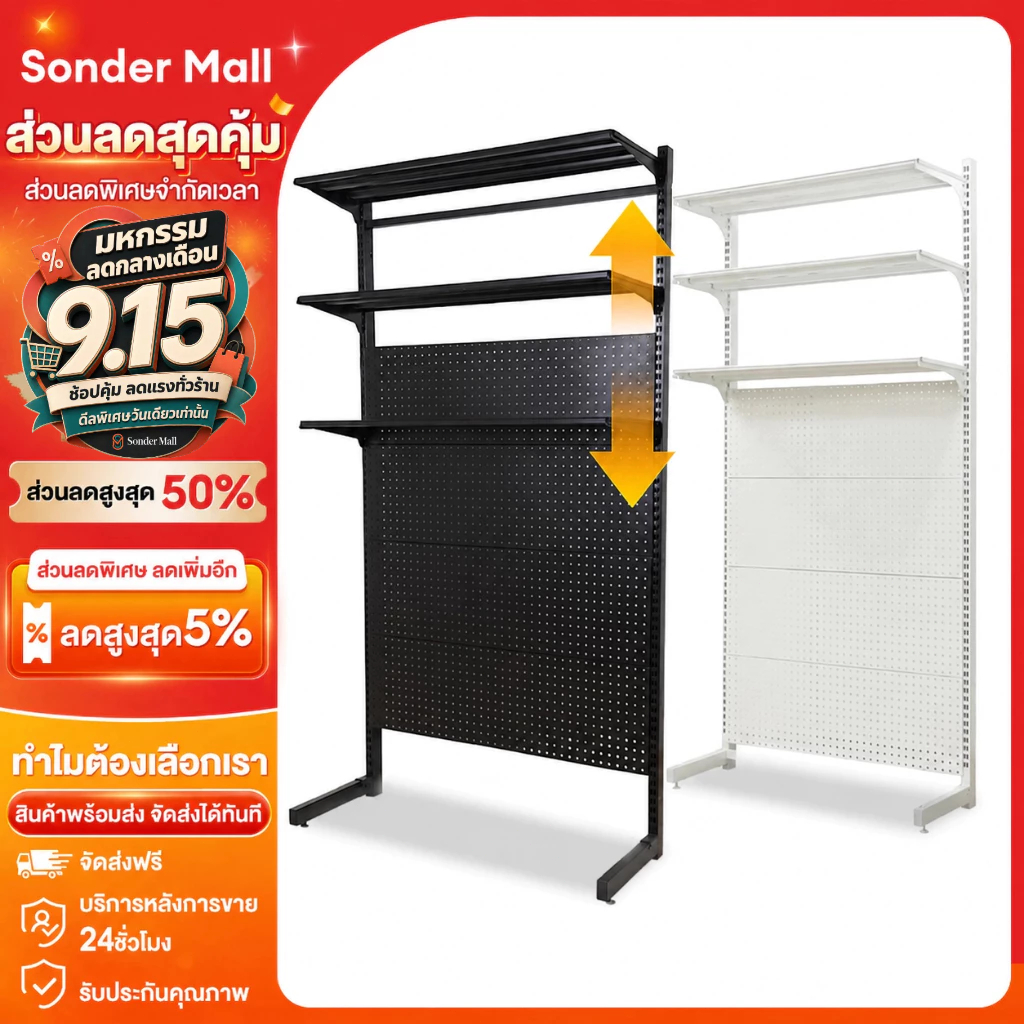Sonder ชั้นวางโลหะ ชั้นวางของ Pegboard DIY เหล็กทั้งหมด ชั้นวางตั้งพื้น   มัลติฟังก์ชั่น  ติดตั้งง่า