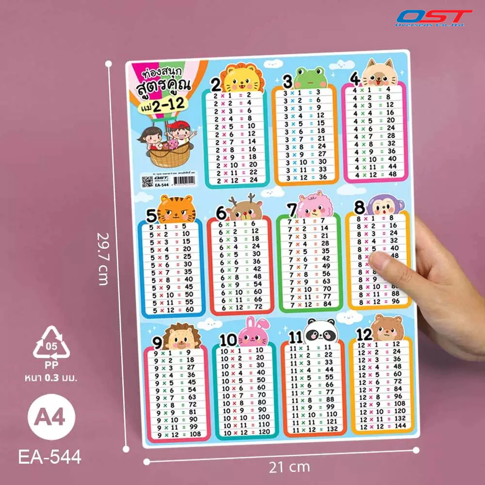 แผ่นความรู้พลาสติก A4 สูตรคูณแม่ 1-12 / 13-24 / 2-13 / 14-25 thumbnail 9