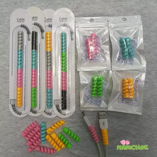 【NK】4PCS ชุดป้องกันสายไฟ ตัวป้องกันสายเคเบิล ฝาครอบป้องกันสายโทรศัพท์สายเคเบิลแขนป้องกัน USB Android iP สุ่ม