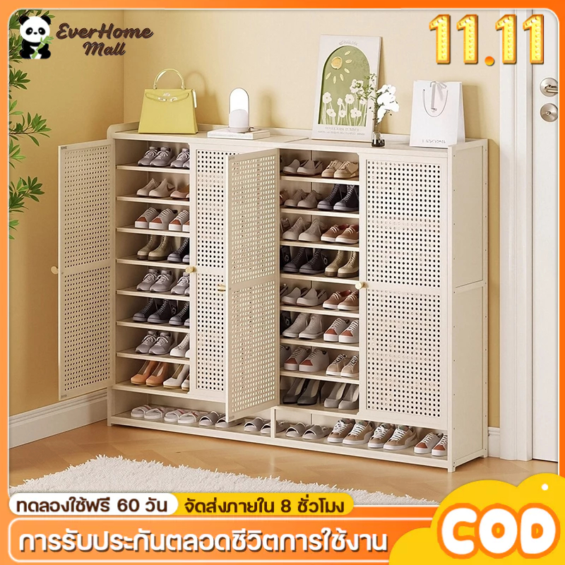 【ราคาถูก】ตู้รองเท้า ตู้ใส่รองเท้าไม้ ชั้นวางรองเท้า กันฝุ่น กันน้ำกันแดด ทำโดยไม้ไผ่ธรรมชา ทนทาน ประหยัดพื้นที่
