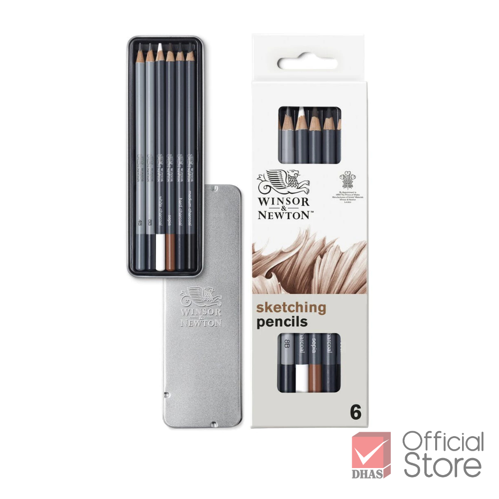 Winsor&Newton ชุดดินสอ ดินสอสเก็ตช์ 6 แท่ง กล่องเหล็ก