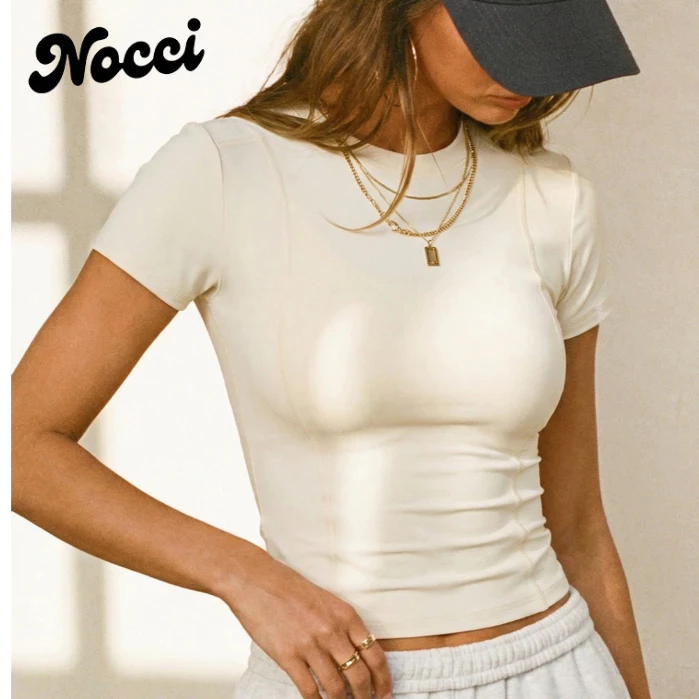 Nocci เสื้อออกกำลังกายผู้หญิง แขนสั้น ผ้ายืดสูง แห้งไว ระบายเหงื่อ ทรงเข้ารูป เหมาะสำหรับ โยคะ วิ่ง ฟิตเนส