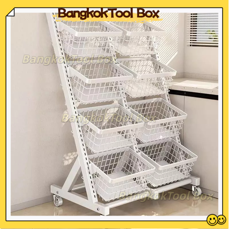 👑👑Bang-ชั้นวางของในครัวแบบตั้งพื้นหลายชั้น ตะกร้าใส่ผักและผลไม้แบบอเนกประสงค์ ชั้นวางขนมสำหรับห้องนั่งเล่นพร้อมล้อ