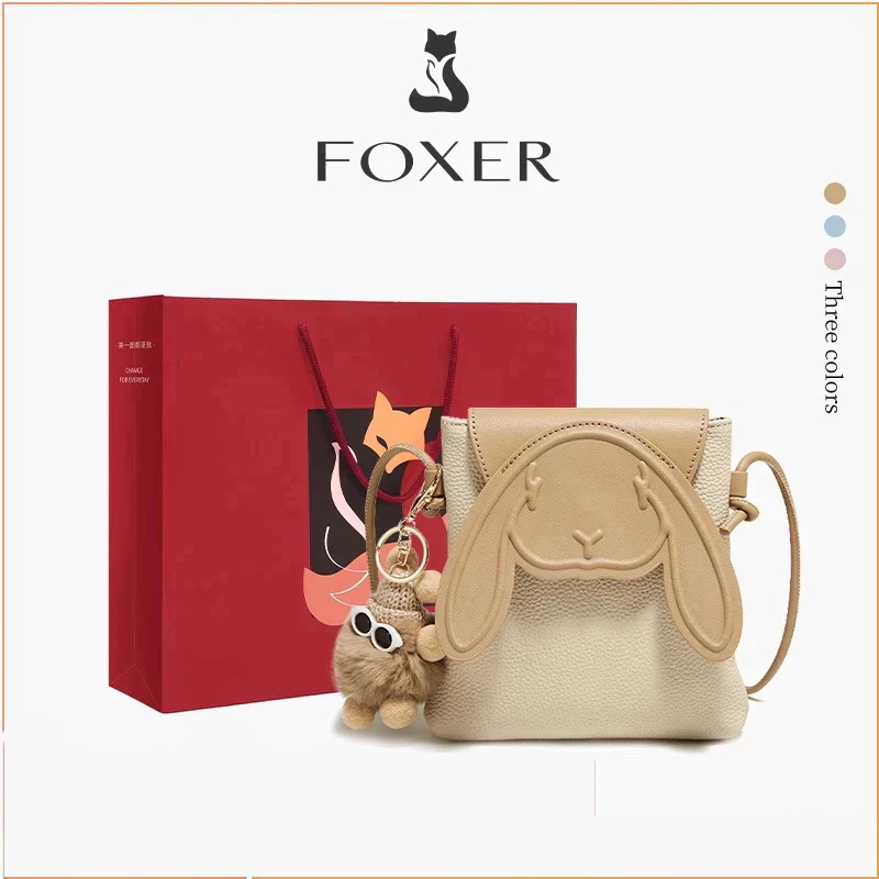 FOXER กระเป๋าสะพายไหล่ลายกระต่ายน่ารัก กระเป๋าใส่โทรศัพท์ กระเป๋าใส่ตุ๊กตาผู้หญิง