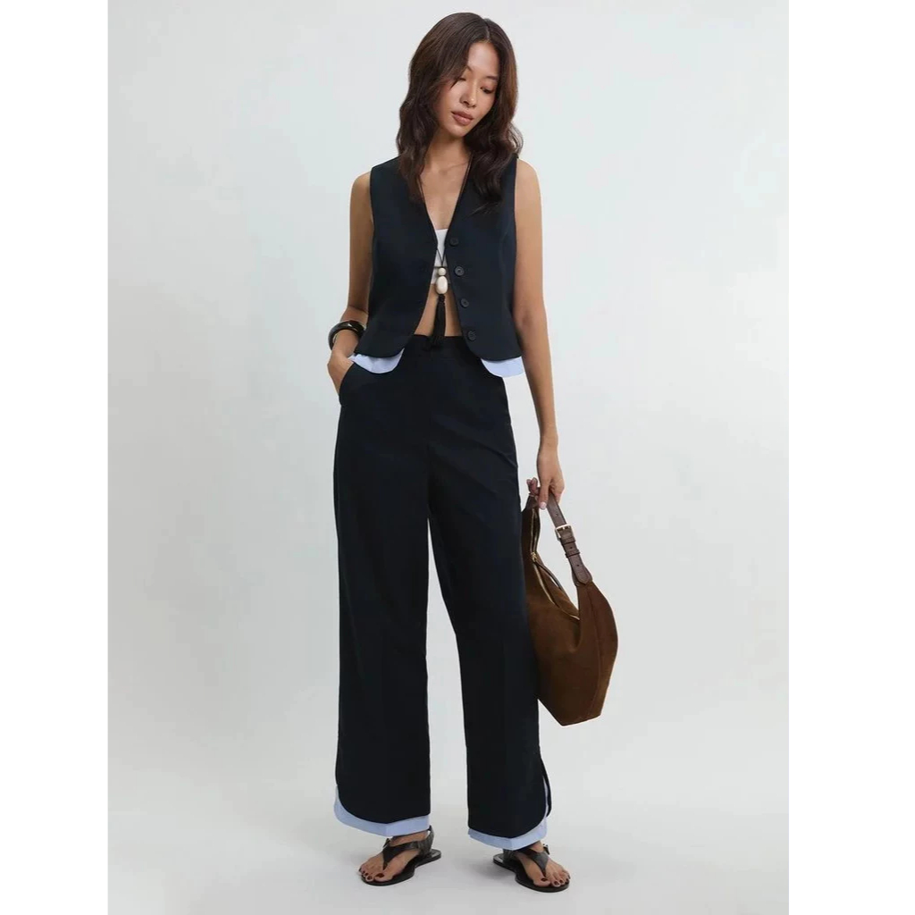 [Pomelo] กางเกงขายาวทรงกว้างจีบระบาย / Pleated Wide Leg Pants