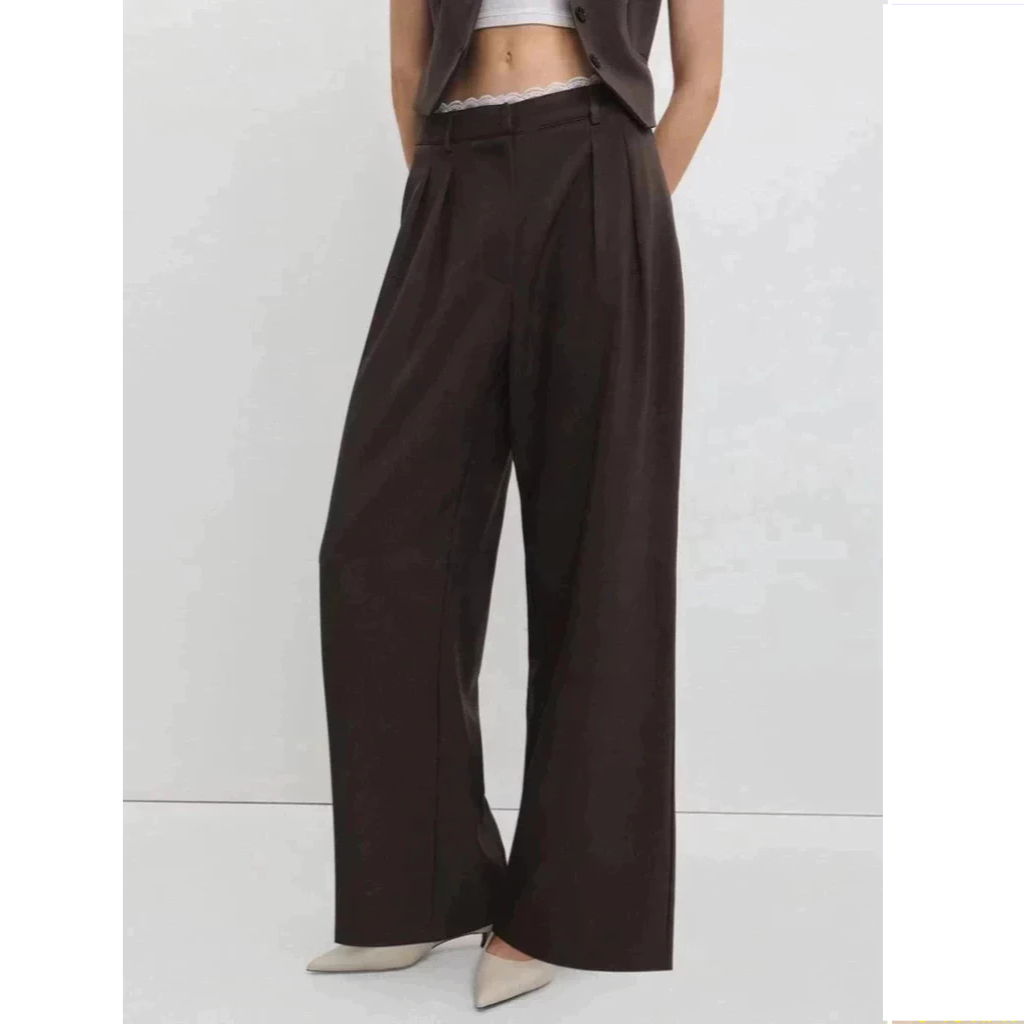 [Pomelo] กางเกงขากว้างเอวแต่งขอบลูกไม้ / Wide-Leg Trousers with Lace Waistband