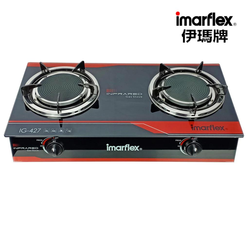 IMARFLEX_22 เตาแก๊ส หัวคู่ หน้ากระจก หัวอินฟาเรด IG-427