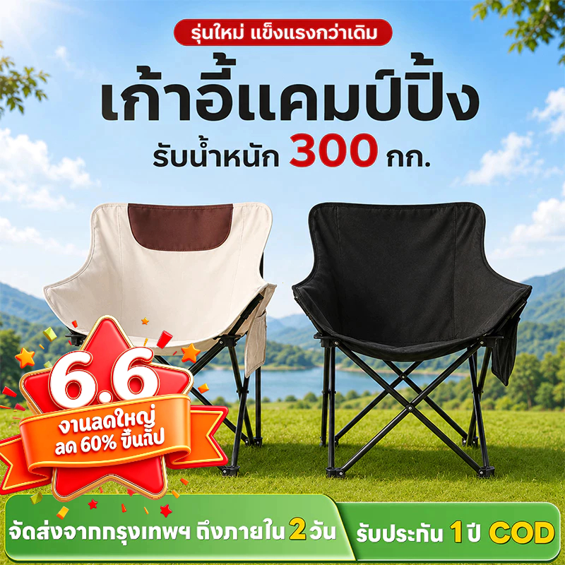 WAYFARER เก้าอี้แคมป์ปิ้งพับได้ พนักพิงสูง รับน้ำหนัก 300kg เก้าอี้สนามแบบพกพา แถมถุงเก็บ ใช้ในบ้านได้