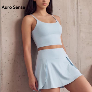 Auro Sense ชุดออกกำลังกายผู้หญิง สปอร์ตบรา กระโปรงกีฬา เอวสูง มีกางเกงซับใน ผ้ายืดแห้งไว สำหรับ เทนนิส กอล์ฟ ฟิตเนส