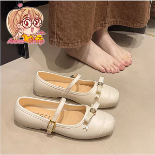 Anna shop รองเท้าคัชชู รองเท้าผู้หญิงแฟชั่น ทรงมินิมอล แต่งโบว์น่ารัก งาน PVC มาใหม่ T417