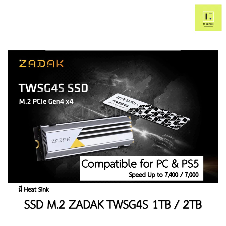 [ใส่ PS5 ได้ ] SSD M.2 1TB // 2TB Zadak TWSG4S  (Zadak SSD M.2 Model TWSG4S PCIe Gen4x4 NVMe 1.4) / 