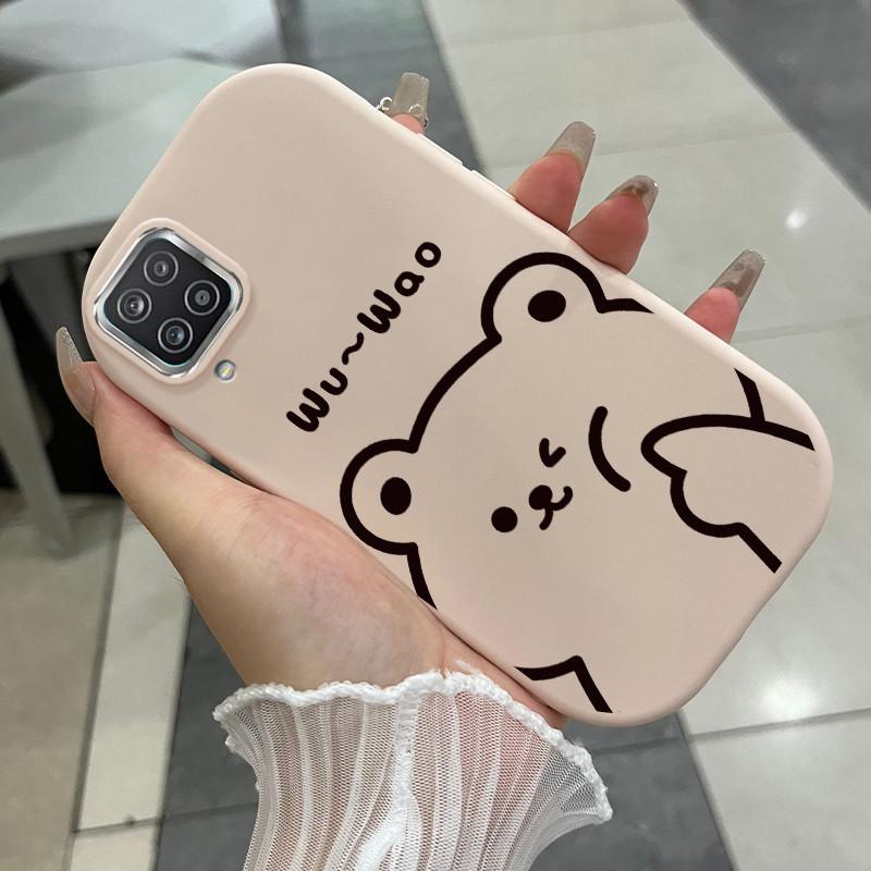 เคสสำหรับ Samsung Galaxy A12 4G A12 5G A22 4G M12 F12 เคสโทรศัพท์แมวหมีน่ารักกันกระแทกกลมและอ้วน