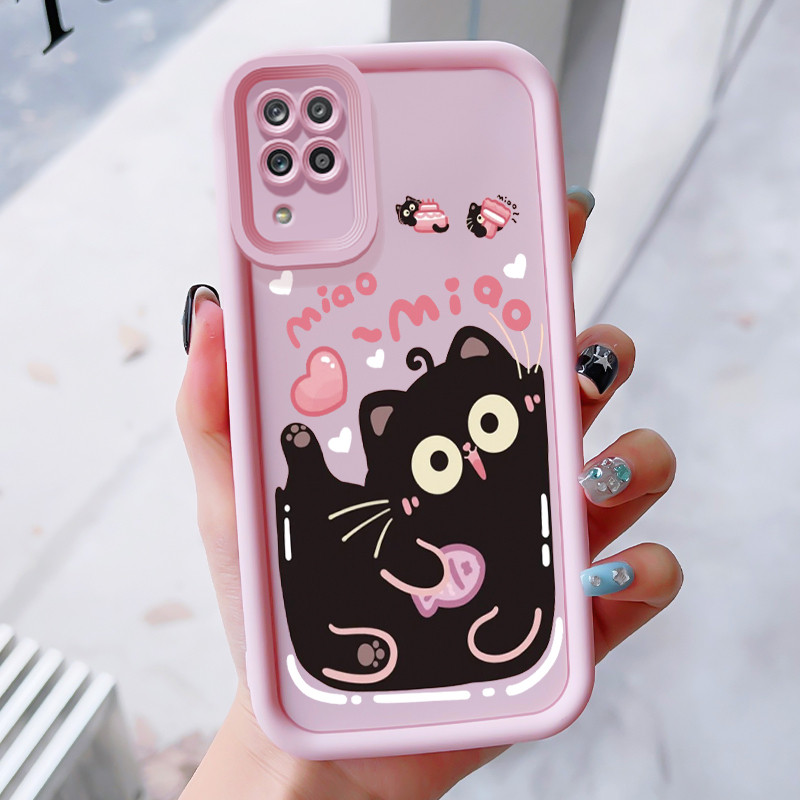 เคสสำหรับ Samsung A12 4G A12 5G F12 M12 เคสโทรศัพท์แมวน่ารักสามสีซิลิโคนกันกระแทก