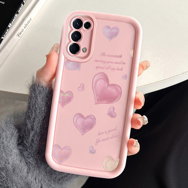 เคสสำหรับ OPPO Reno 5 4G Reno 5 5G Reno 5K 5G เคสโทรศัพท์รูปหัวใจสามสีซิลิโคนกันกระแทก