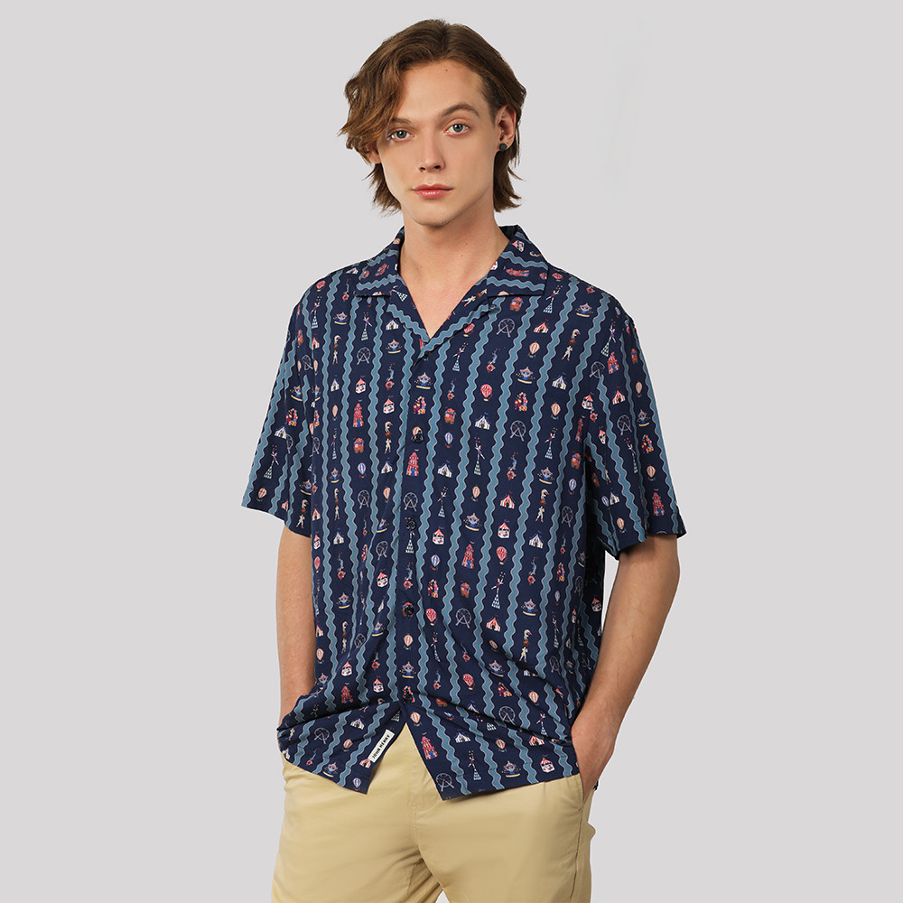 John Henry เสื้อเชิ้ตฮาวายผู้ชายแขนสั้น ทรงใส่สบาย รุ่น JH F225MSSRL01 - สีกรมท่า