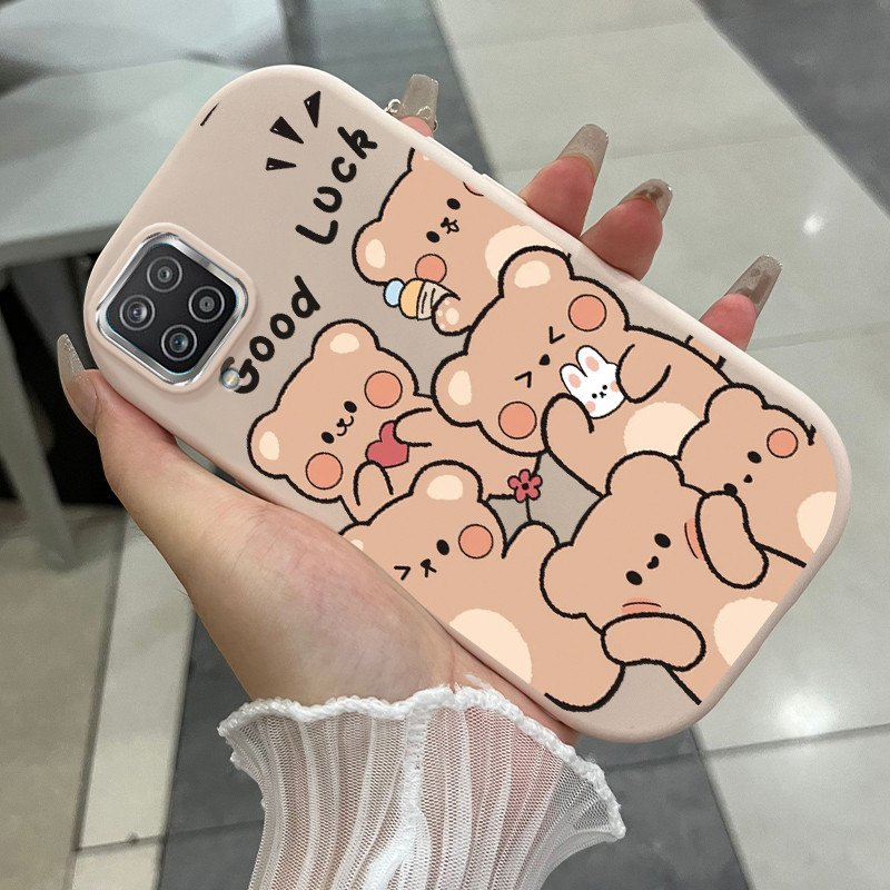 เคสสำหรับ Samsung Galaxy A12 4G A12 5G A22 4G M12 F12 เคสโทรศัพท์หมีกระต่ายกันกระแทกกลมและอ้วน