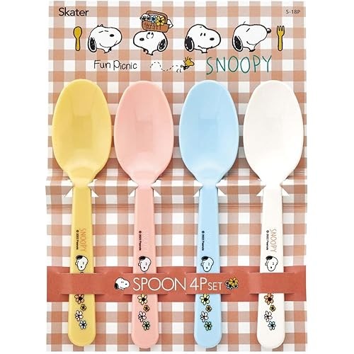 Skater Spoon, set of 4, plastic, 15cm, Snoopy Picnic, made in Japan S-18P-A