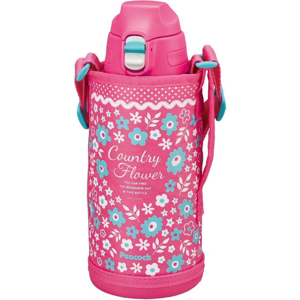 Peacock AJC-F81 PFL Stainless Steel Cold Thermos, One-Touch Pop-Open Type, Color & Design: Pink/Flow