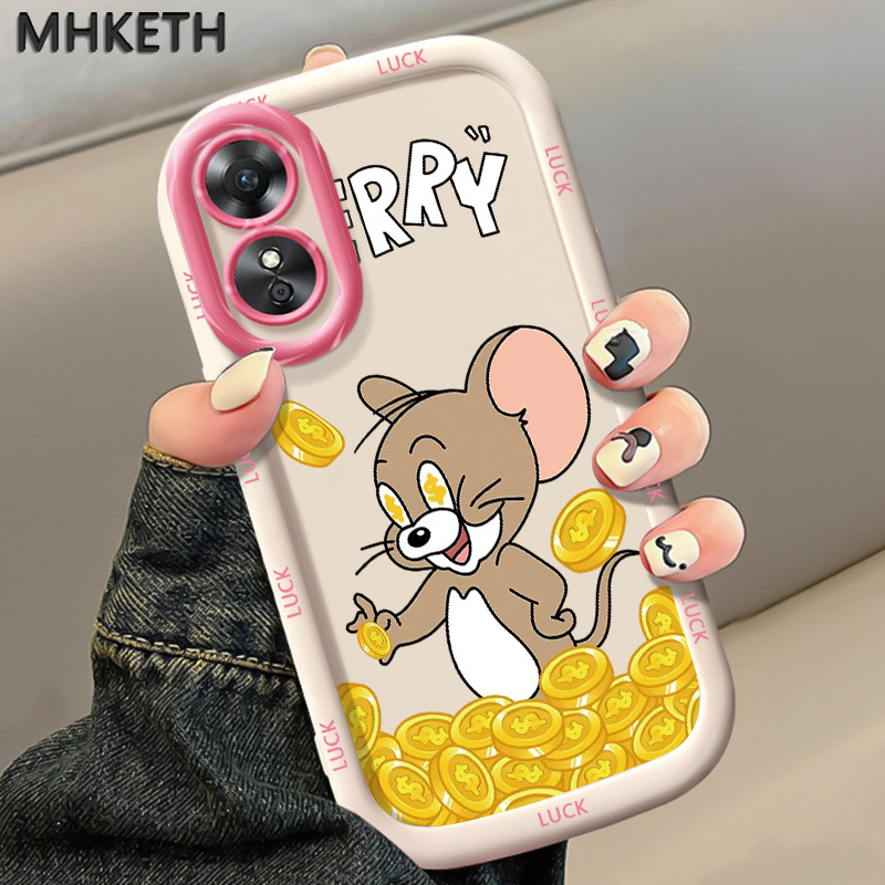 MHKETH เคสสำหรับ OPPO A17 A17K เคสการ์ตูนเคสโทรศัพท์มีลายแมวและหนู