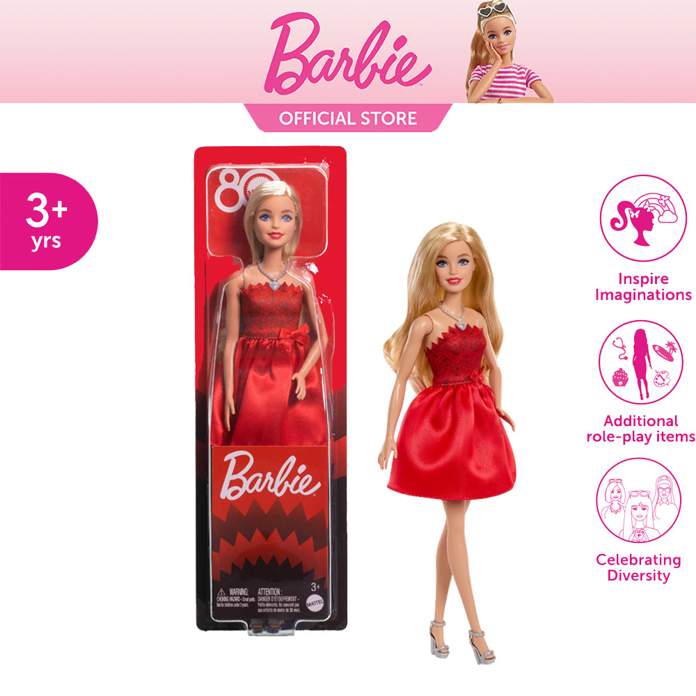 Barbie Mattel 80th Ruby-Red Celebration Blonde Fashion Doll ตุ๊กตาบาร์บี้ รุ่นฉลอง 80 ปี แมทเทล JGD25