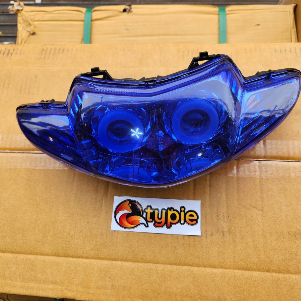 จานฉาย สีน้ำเงิน + ไฟโปรเจคเตอร์ เวฟ100เก่า รุ่น2ตา QTP