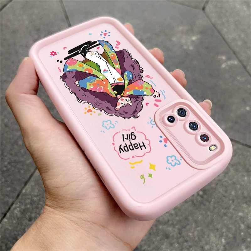 เคสสำหรับ VIVO V19 เคสโทรศัพท์สาวนําโชคสามสีซิลิโคนกันกระแทก