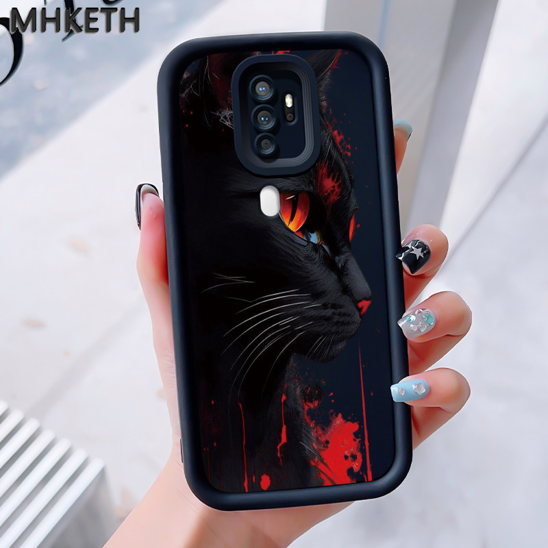MHKEID เคสสำหรับ OPPO A5 2020 A9 2020 เคสโทรศัพท์ซิลิโคนกันกระแทกลายแมวสีดำสุดเท่