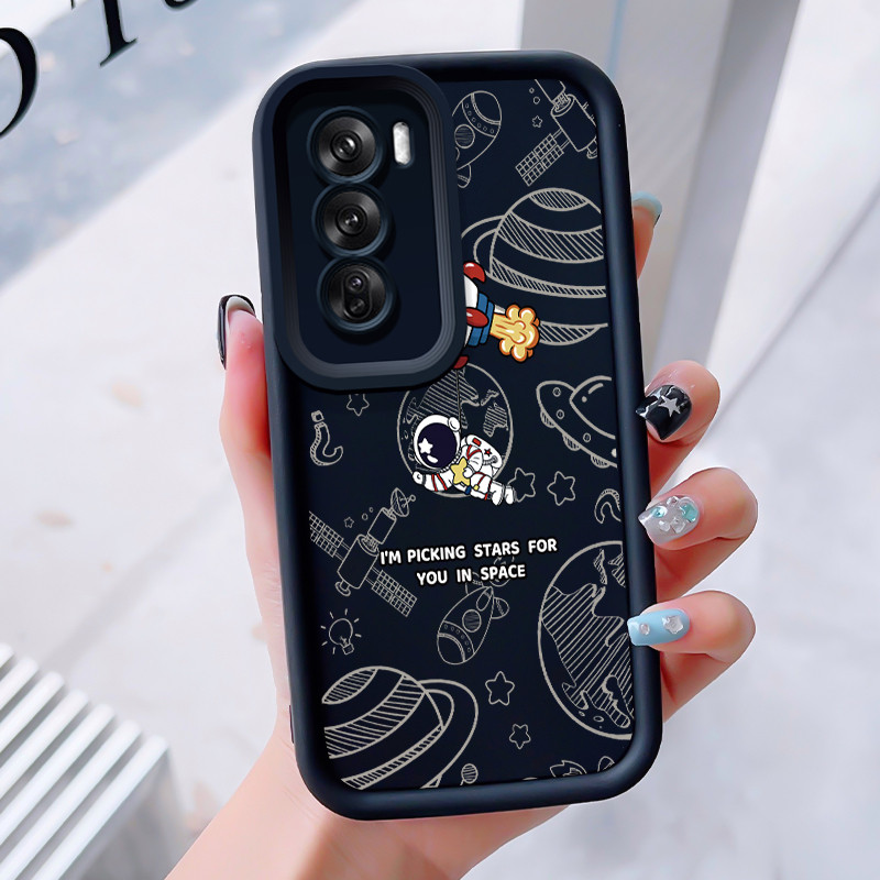 เคสสำหรับ OPPO Reno 12 5G เคสโทรศัพท์มนุษย์อวกาศสามสีซิลิโคนกันกระแทก