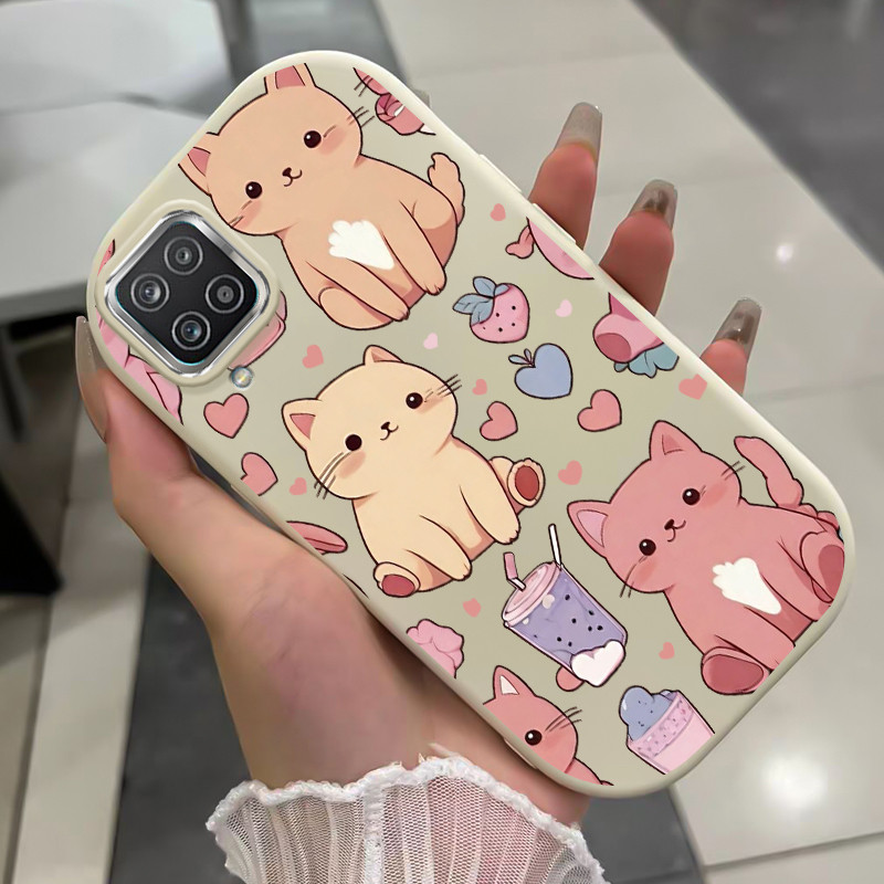 เคสสำหรับ Samsung Galaxy A12 4G A12 5G A22 4G M12 F12 เคสโทรศัพท์แมวกันกระแทกกลมและอ้วน