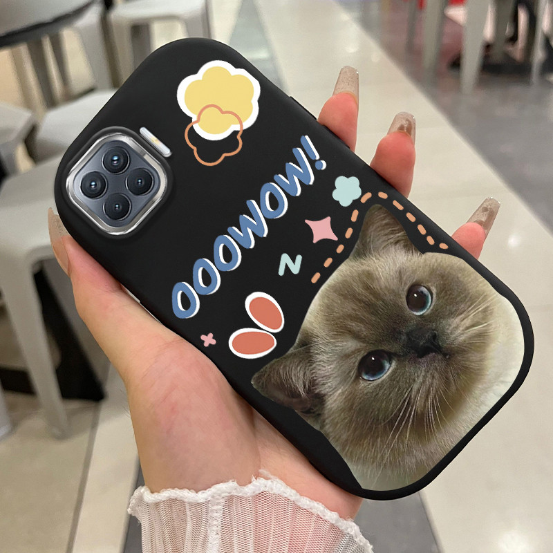 เคสสำหรับ OPPO A93 2020 Reno 4F Reno 4 Lite F17 Pro เคสโทรศัพท์แมวกันกระแทกกลมและอ้วน