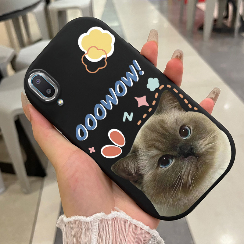 เคสสำหรับ Samsung Galaxy A02 M02 เคสโทรศัพท์แมวกันกระแทกกลมและอ้วน
