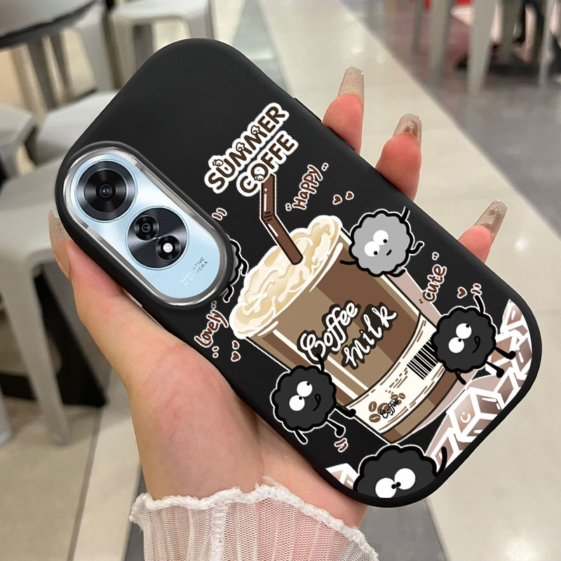 เคสสำหรับ OPPO A60 4G เคสโทรศัพท์กาแฟฤดูร้อนกันกระแทกกลมและอ้วน