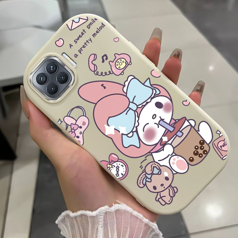 เคสสำหรับ OPPO A93 2020 Reno 4F Reno 4 Lite F17 Pro เคสโทรศัพท์กระต่ายดื่มชานมกันกระแทก