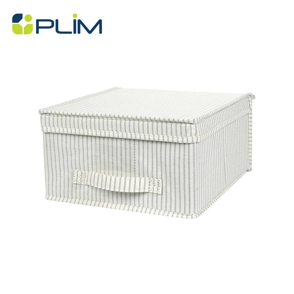 PLIM ถังผ้าเหลี่ยมมีฝา STRIPES SIZE S สีเทา จัดส่งโดย HomePro