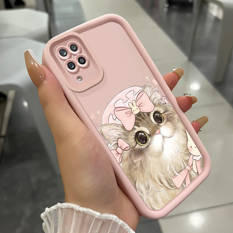 เคสสำหรับ Samsung A12 4G A12 5G F12 M12 เคสโทรศัพท์แมวสวยสามสีซิลิโคนกันกระแทก