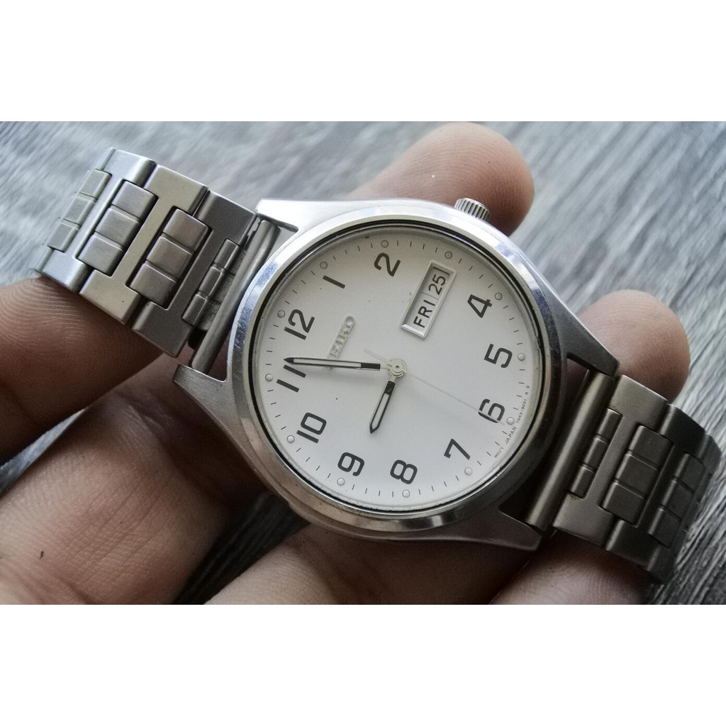 นาฬิกา Vintage มือสองญี่ปุ่น Seiko 7N43 9011 White Dial ผู้ชาย Quartz ทรงกลม 38mm