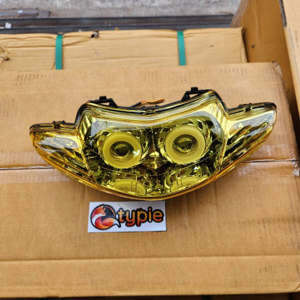 จานฉาย สีเหลือง + ไฟโปรเจคเตอร์ เวฟ100เก่า รุ่น2ตา QTP