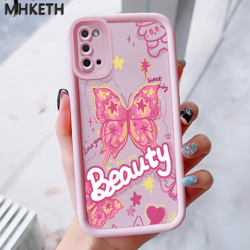 MHKEID เคสสำหรับ Samsung Galaxy A03s A02s M02s F02s เคสระเบิดป้องกันซิลิโคนรูปผีเสื้อเคสโทรศัพท์อันสวยงาม